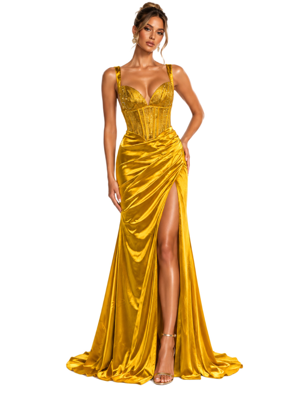Portia & Scarlett PS24684 Yellow Embellished V-Neck Evening Gown – Size 10